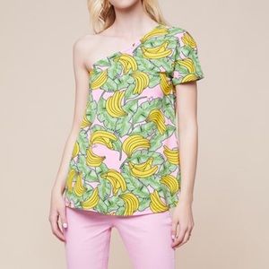 JUICY COUTURE Banana Print One Shoulder Tee NWT S